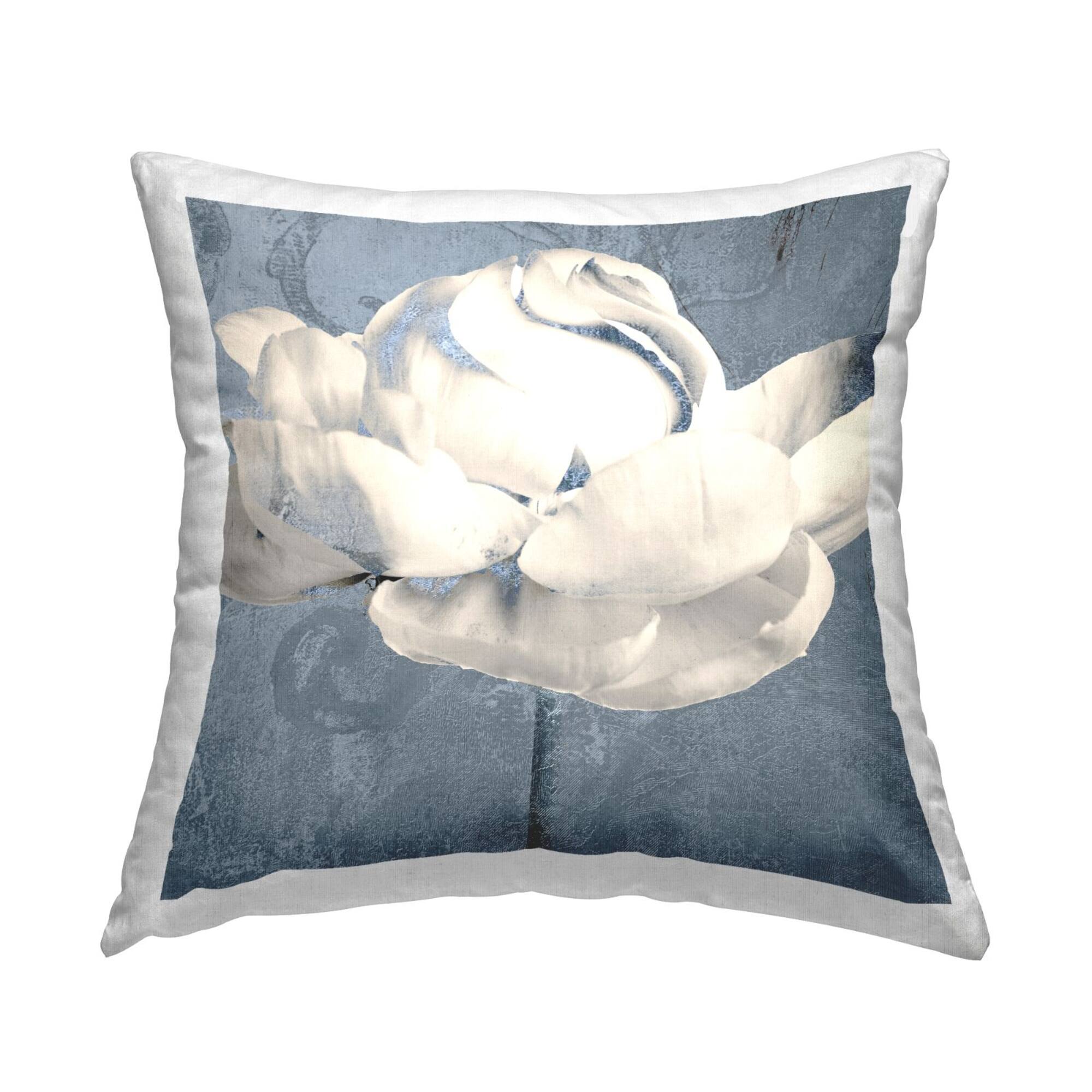 Stupell Industries Vintage Snowy Peony Bud Floral Petals Limestone Pattern Throw Pillow 18" x 18"